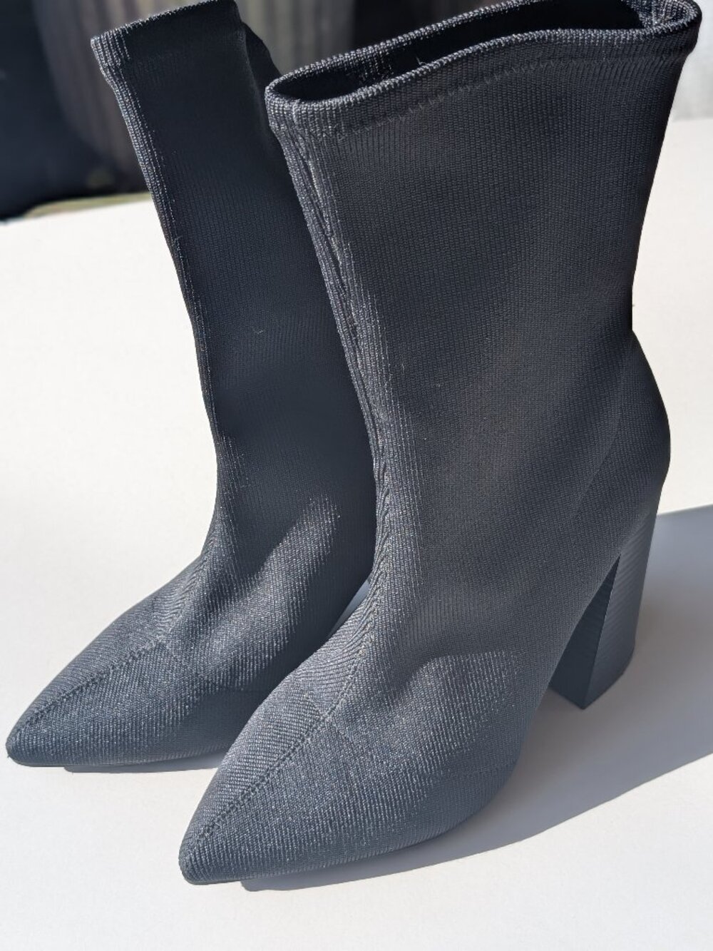 Wild Diva Black Sock Boots Womens Pointed Toe Stretch Knit Block Heel Minimalist